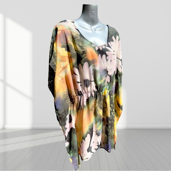 Womens Floral Short Sleeve V Neck swimsuit coverup  Small - Picture 4 of 12